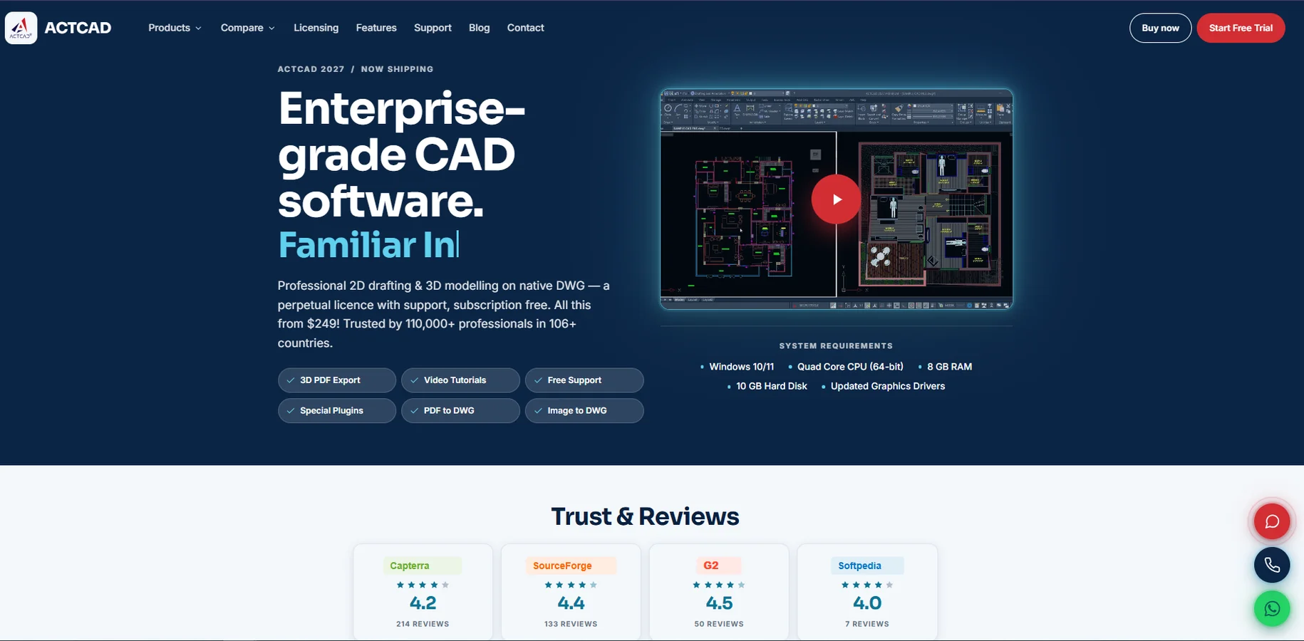 ACTCAD website, CAD software homepage